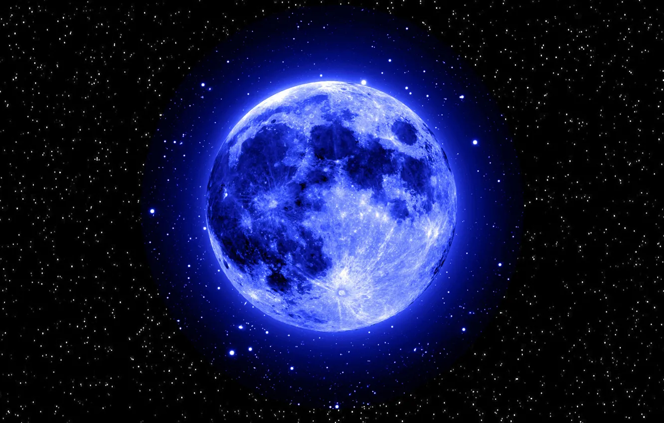 Фото обои космос, звезды, луна, голубая