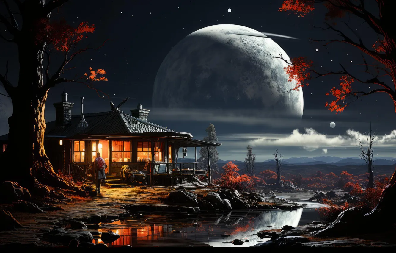 Фото обои space, night, art, planet, Sci-fi