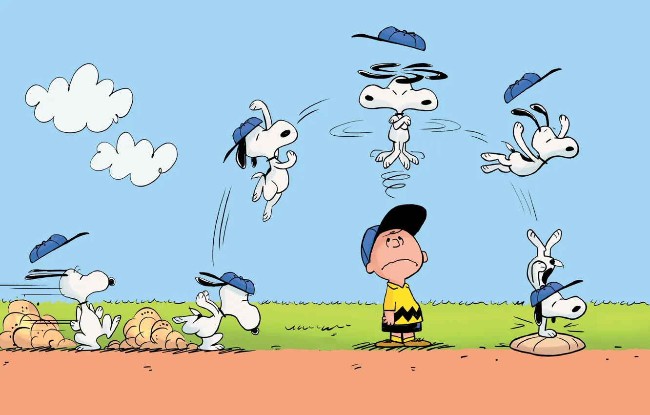 Фото обои прыжок, Charlie Brown, Snoopy, The Peanuts