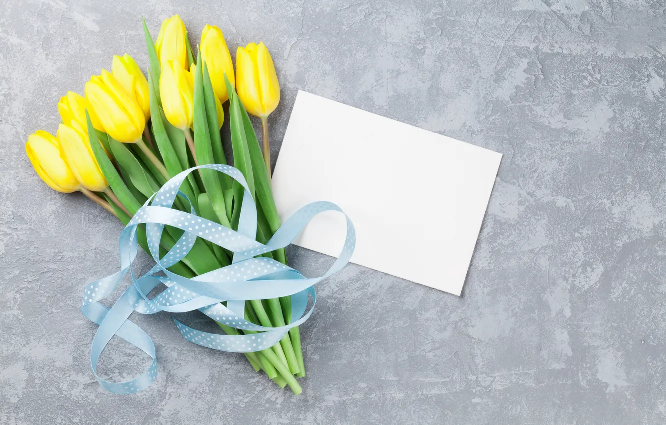 Фото обои цветы, букет, тюльпаны, yellow, wood, flowers, tulips, открытка