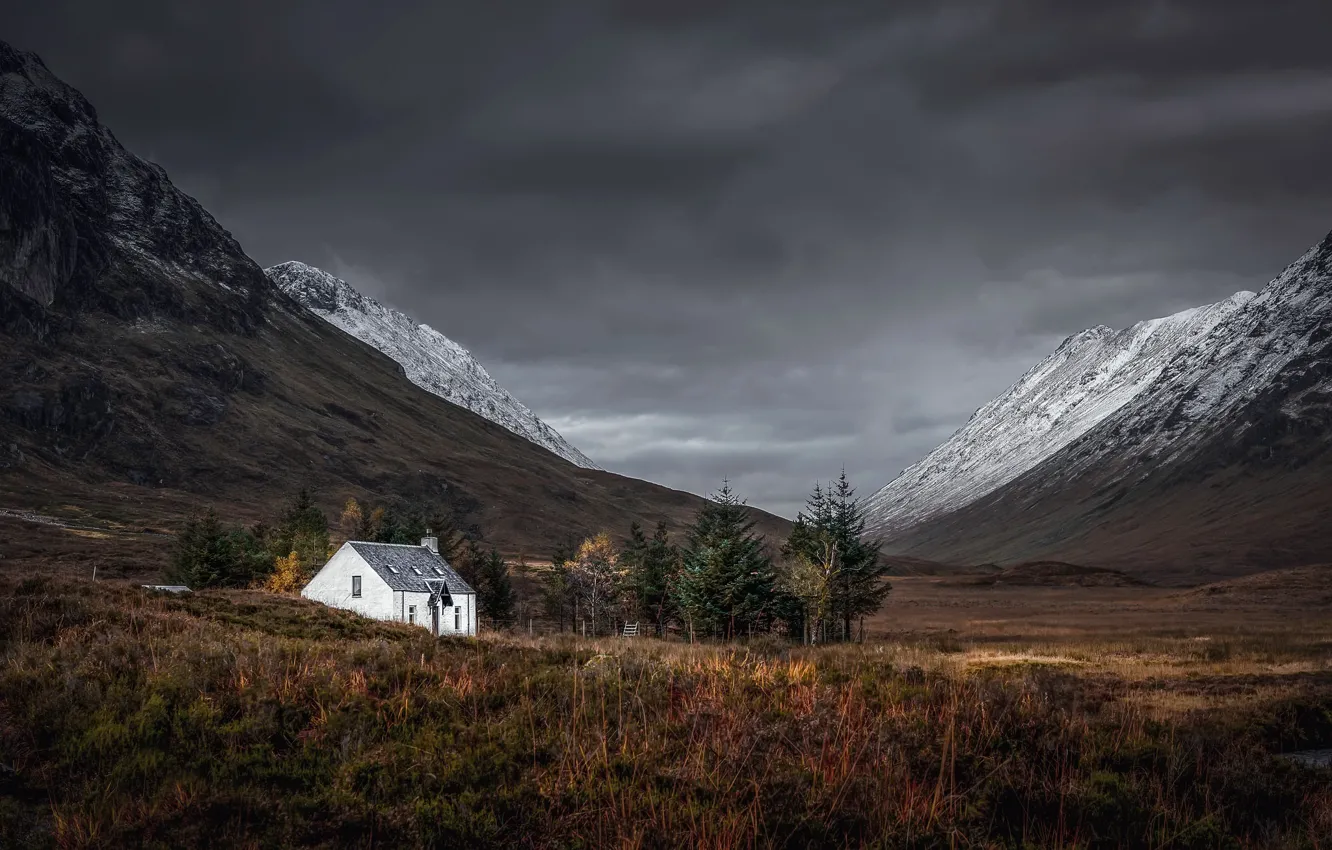 Фото обои горы, дом, Scottish Highlands