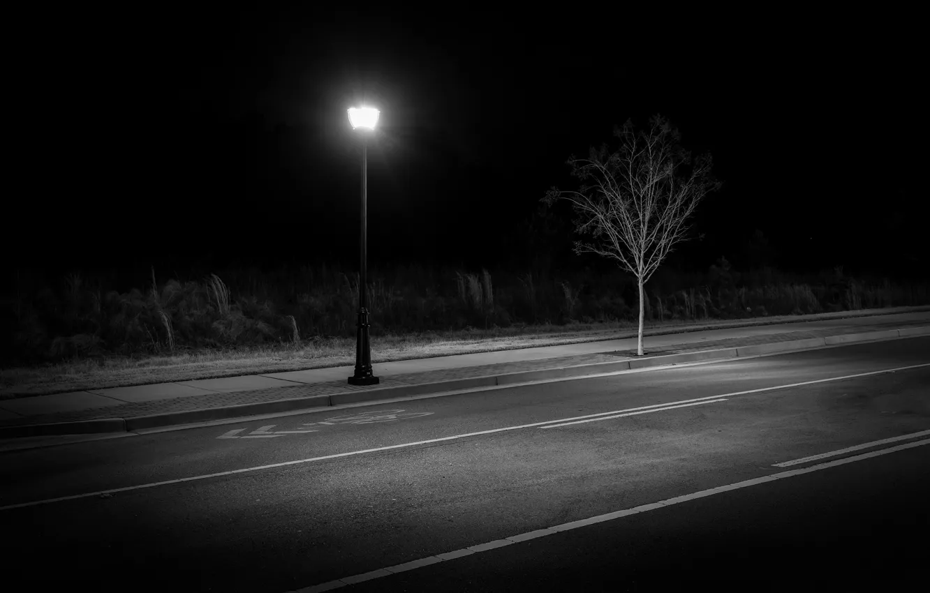 Фото обои ночь, город, улица, фонарь
