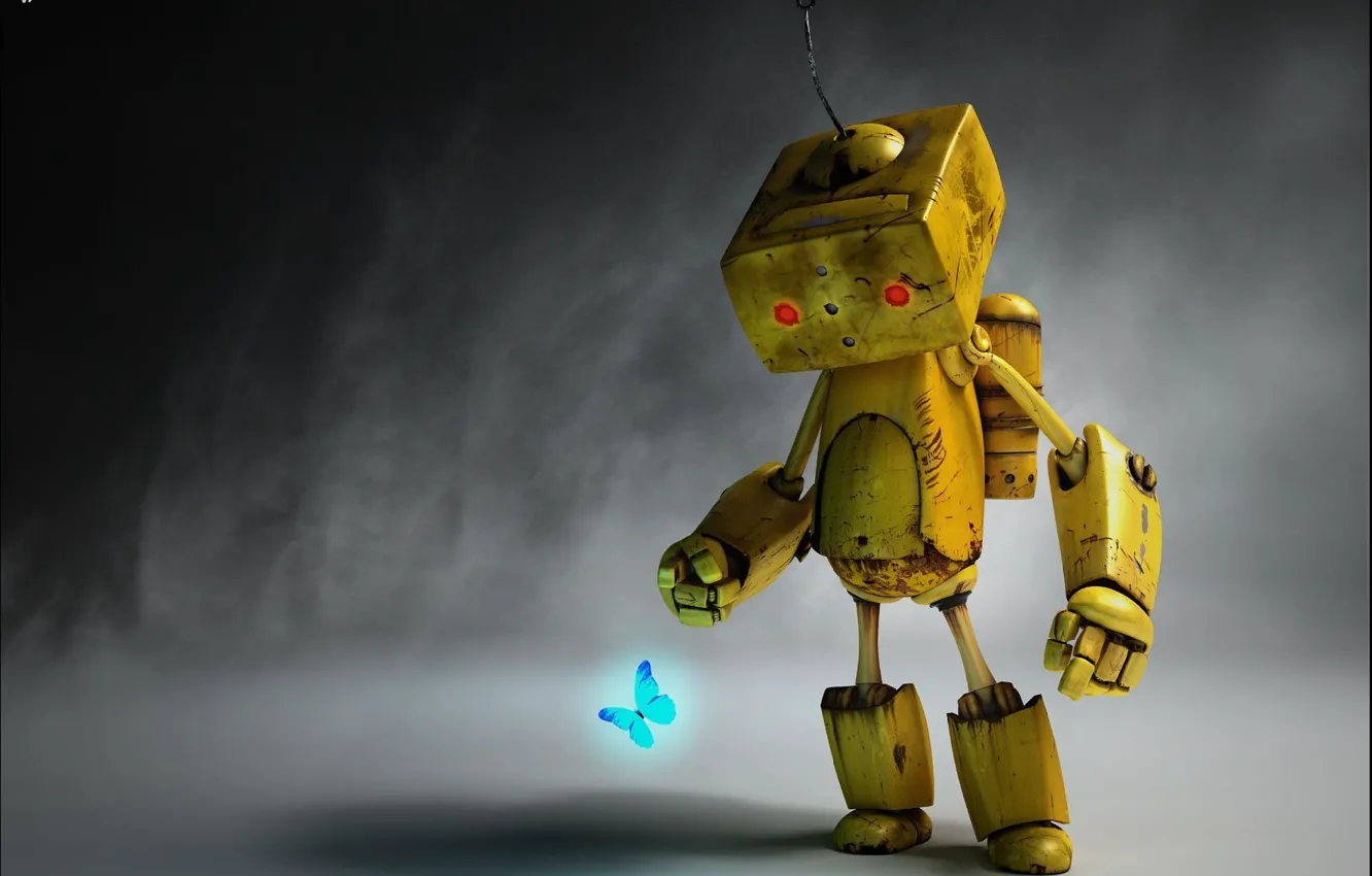 Фото обои бабочка, робот, Paul Gogola, Melancholy Robot