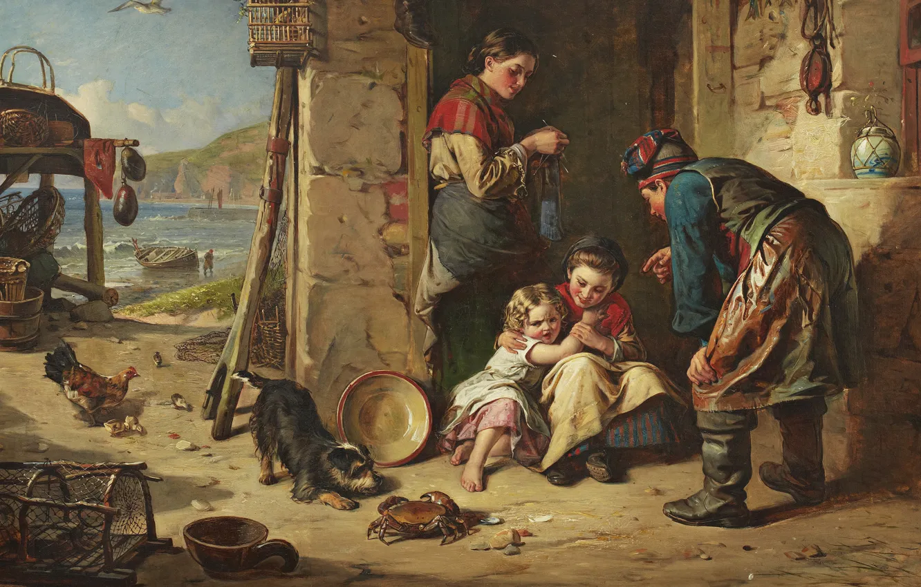 Фото обои 1866, британский живописец, British painter, oil on canvas, Robert Thorburn Ross, The Fisher’s Home, Роберт …
