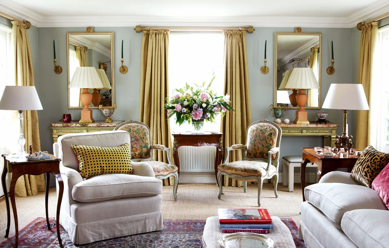 Фото обои интерьер, гостиная, стиль Прованс