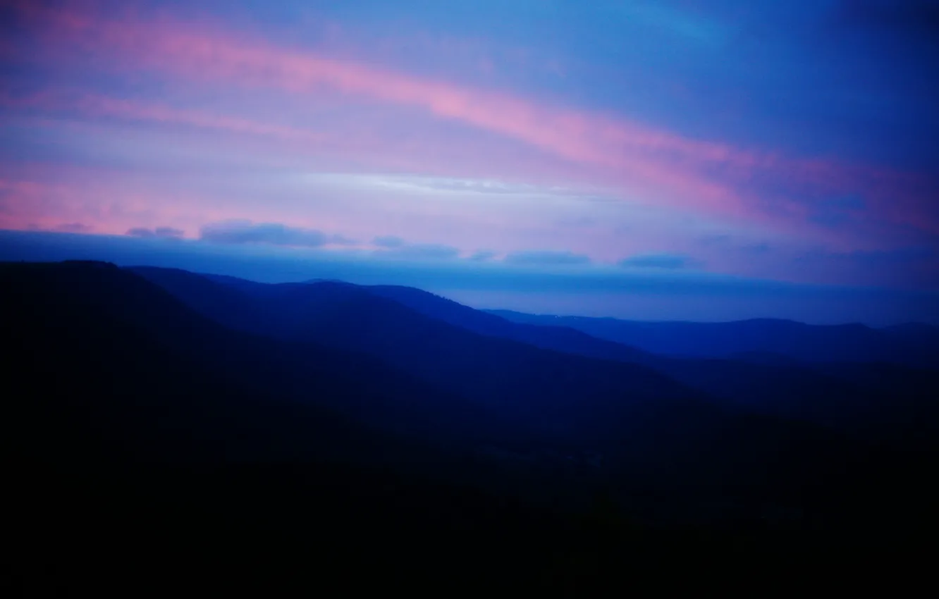 Фото обои небо, пейзаж, горы, склоны, утро
