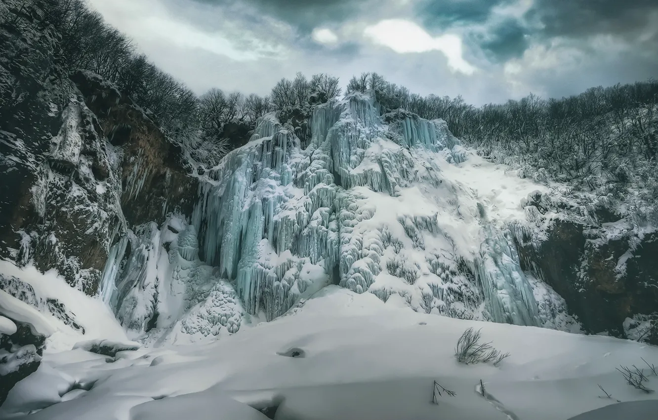Фото обои зима, лёд, замёрзший водопад