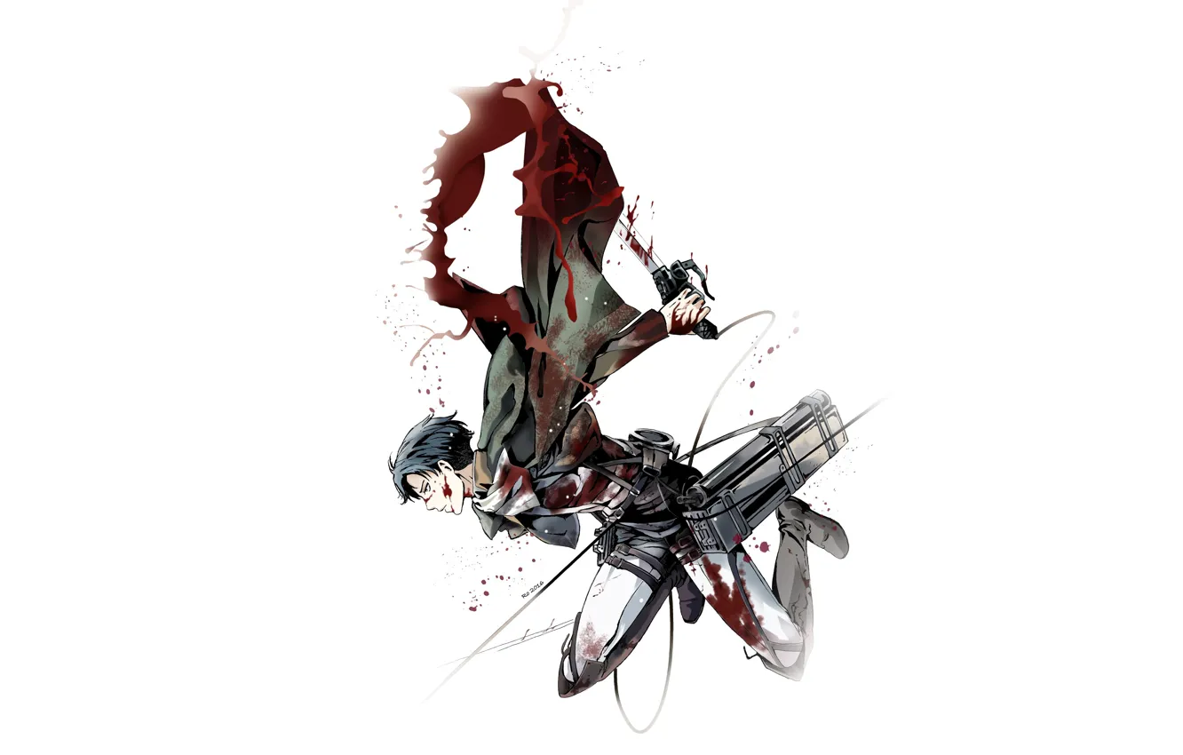 Фото обои оружие, кровь, арт, плащ, Атака Титанов, Shingeki No Kyojin, капрал Леви, Леви Аккерман