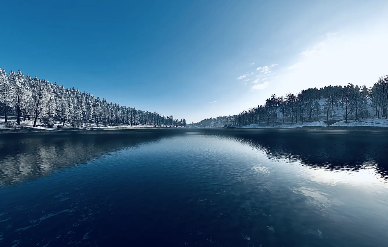Фото обои HDR, Sky, Wood, Winter, Sun, Snow, Game, Sea