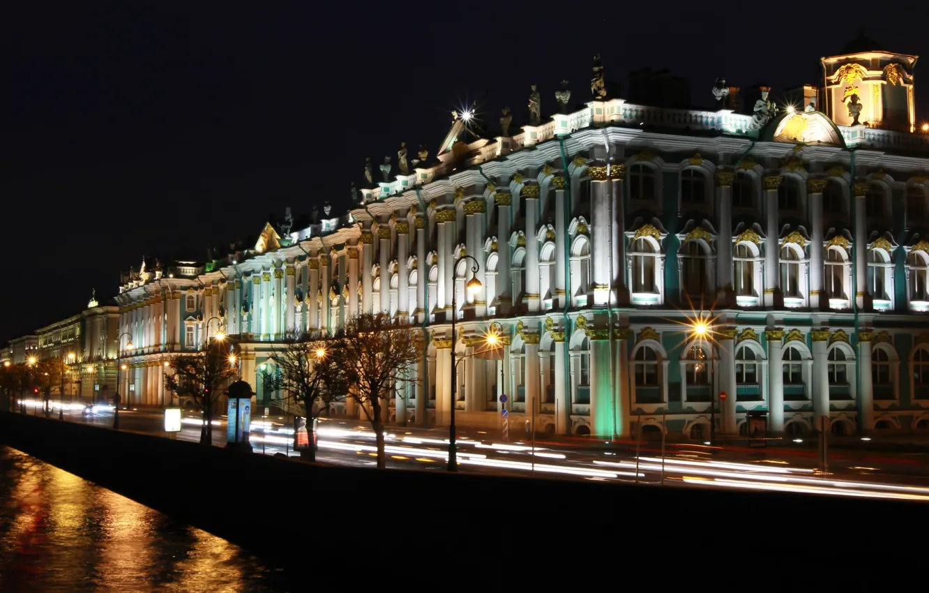 Фото обои ночь, огни, Питер, Санкт-Петербург, Эрмитаж, Россия, музей, Russia