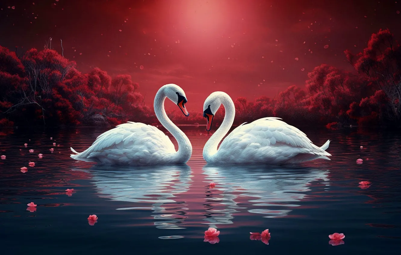 Фото обои water, birds, swans