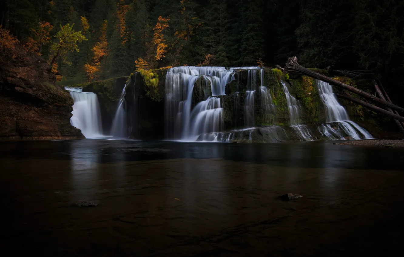 Фото обои осень, берег, водопад, водоем