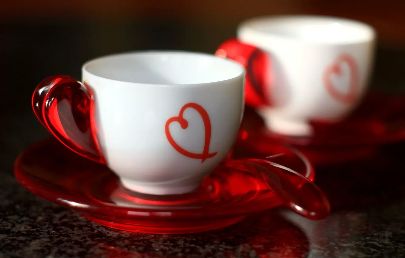 Фото обои красное, сердце, ложка, чашка, белая, spoon, red heart, White cups