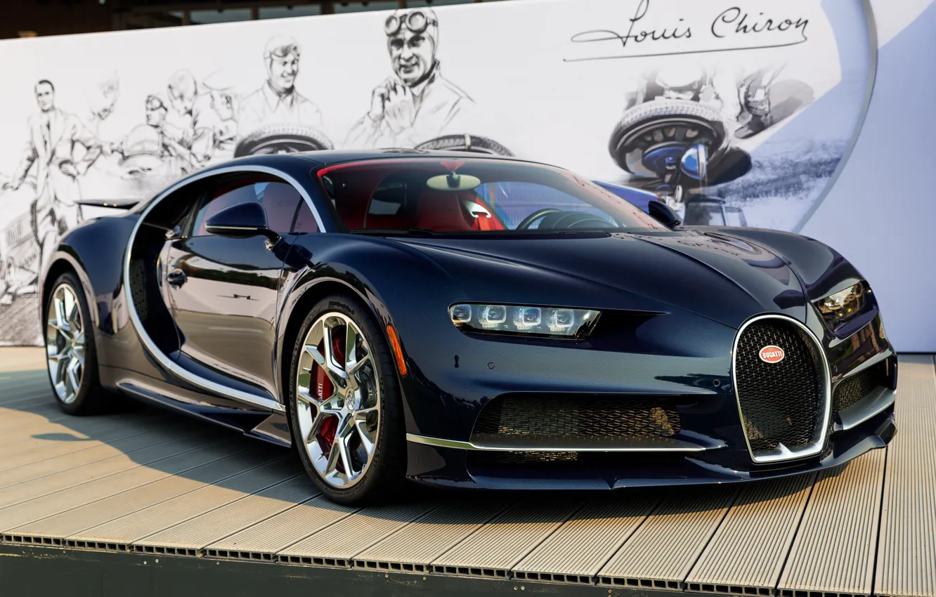 Фото обои Bugatti, Dark, Carbon, Blue, Chiron