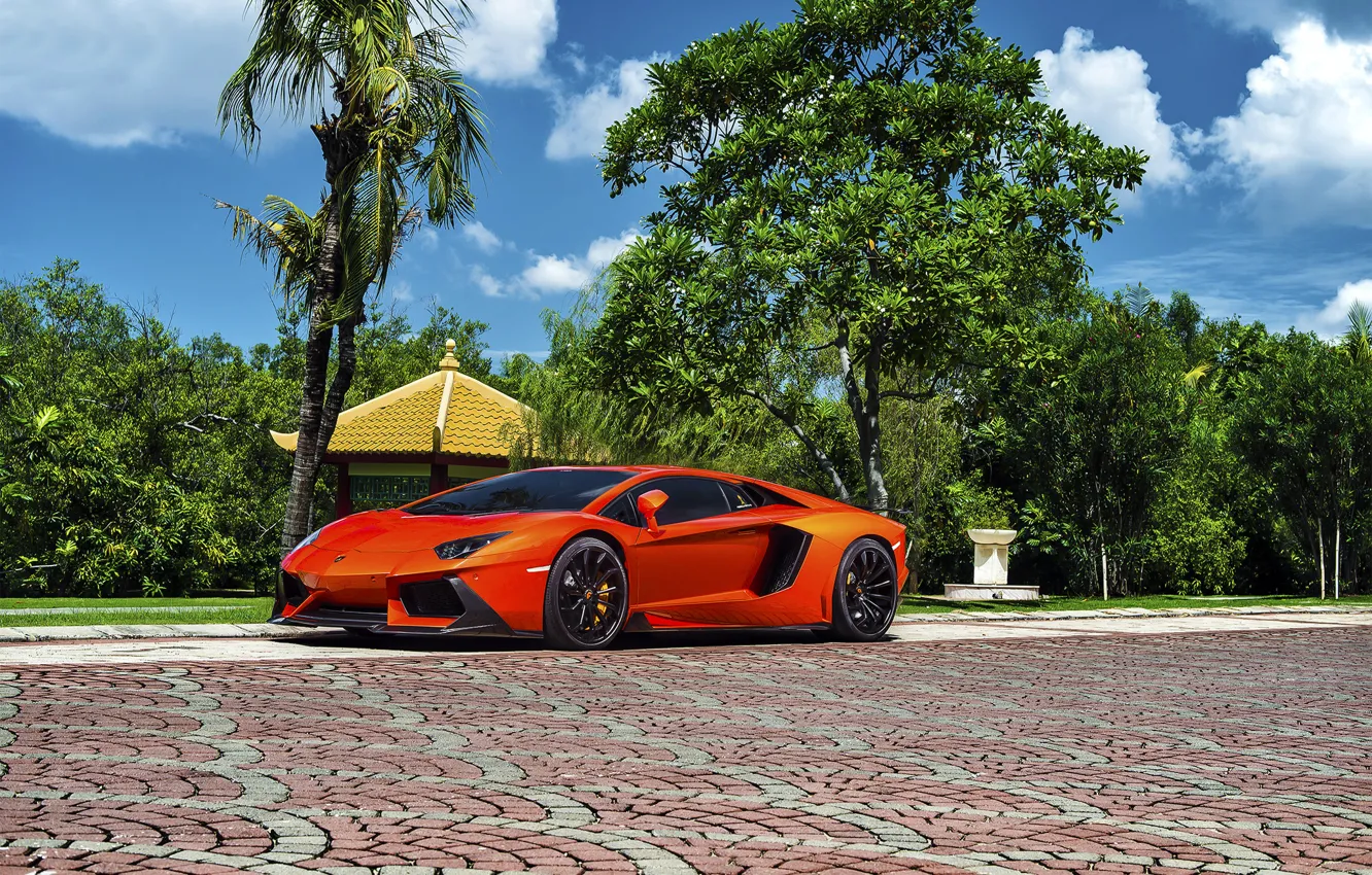 Фото обои Lamborghini, Orange, Front, Vorsteiner, Colored, Supercar, Exotic, Zaragoza