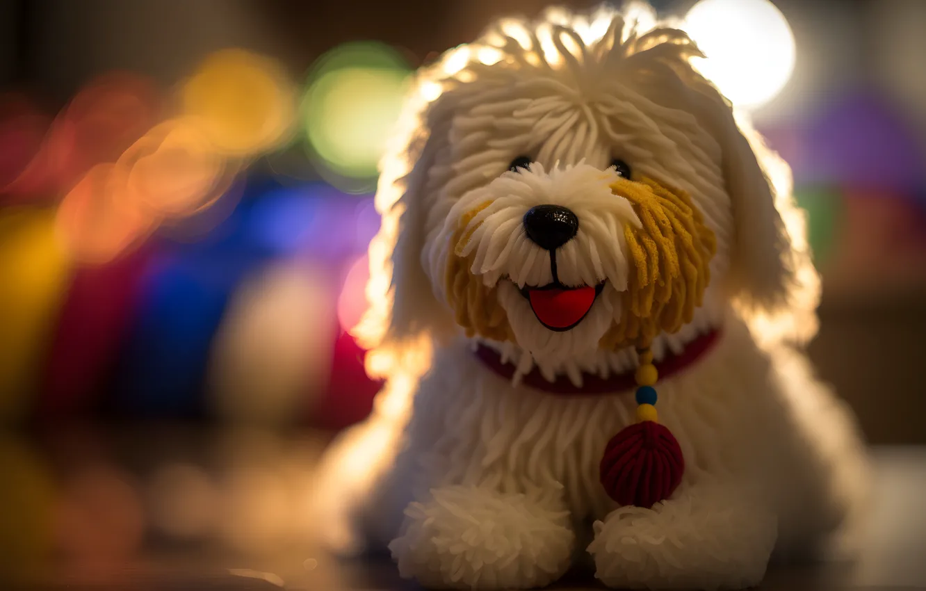 Фото обои язык, свет, игрушка, собака, toy, dog, bokeh, lighting