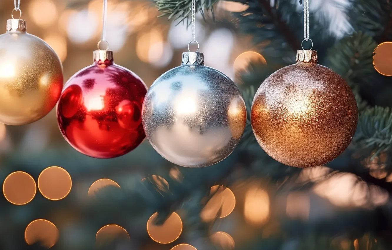Фото обои украшения, фон, шары, елка, colorful, Новый Год, Рождество, new year