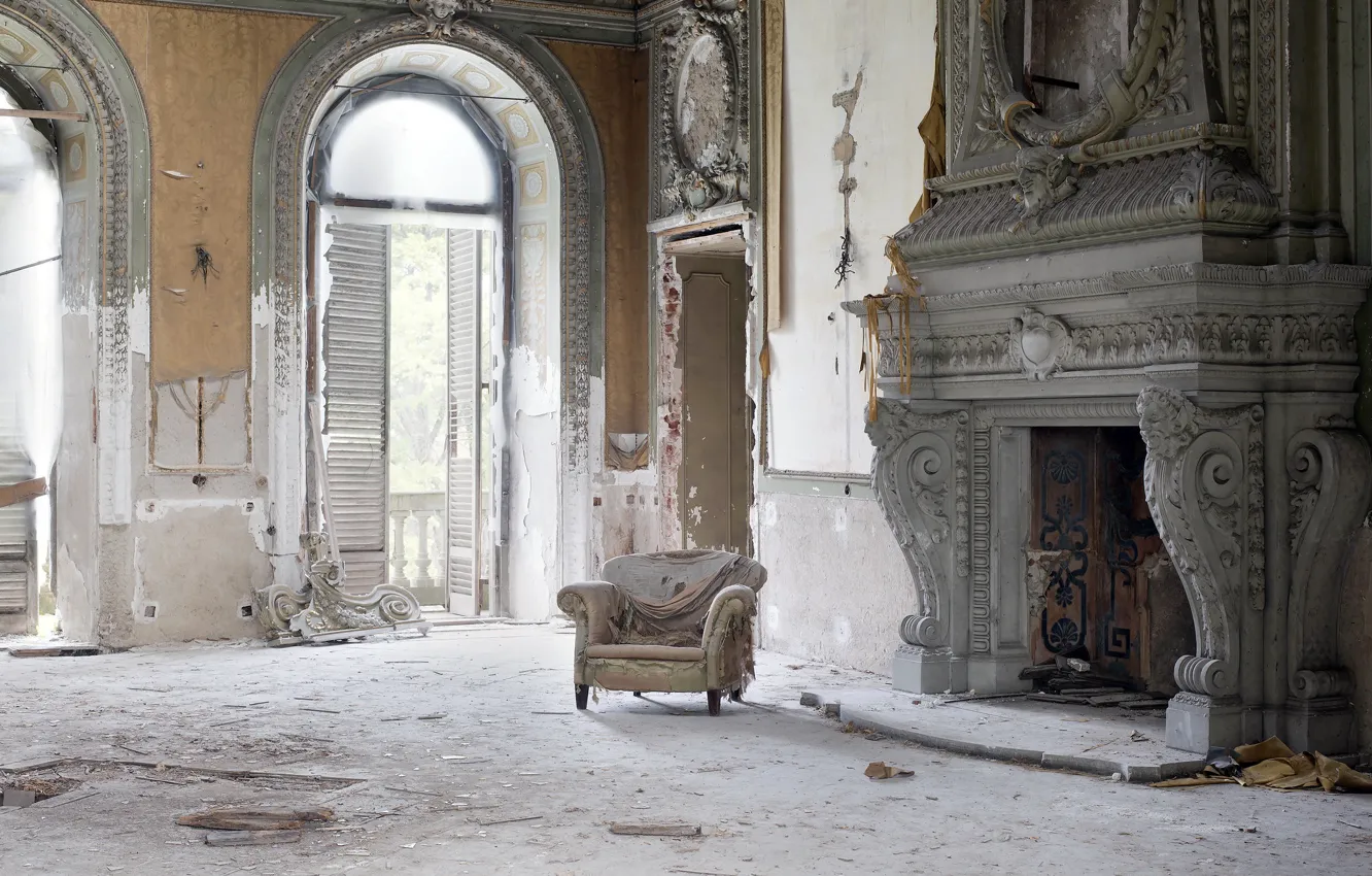 Фото обои кресло, камин, зал