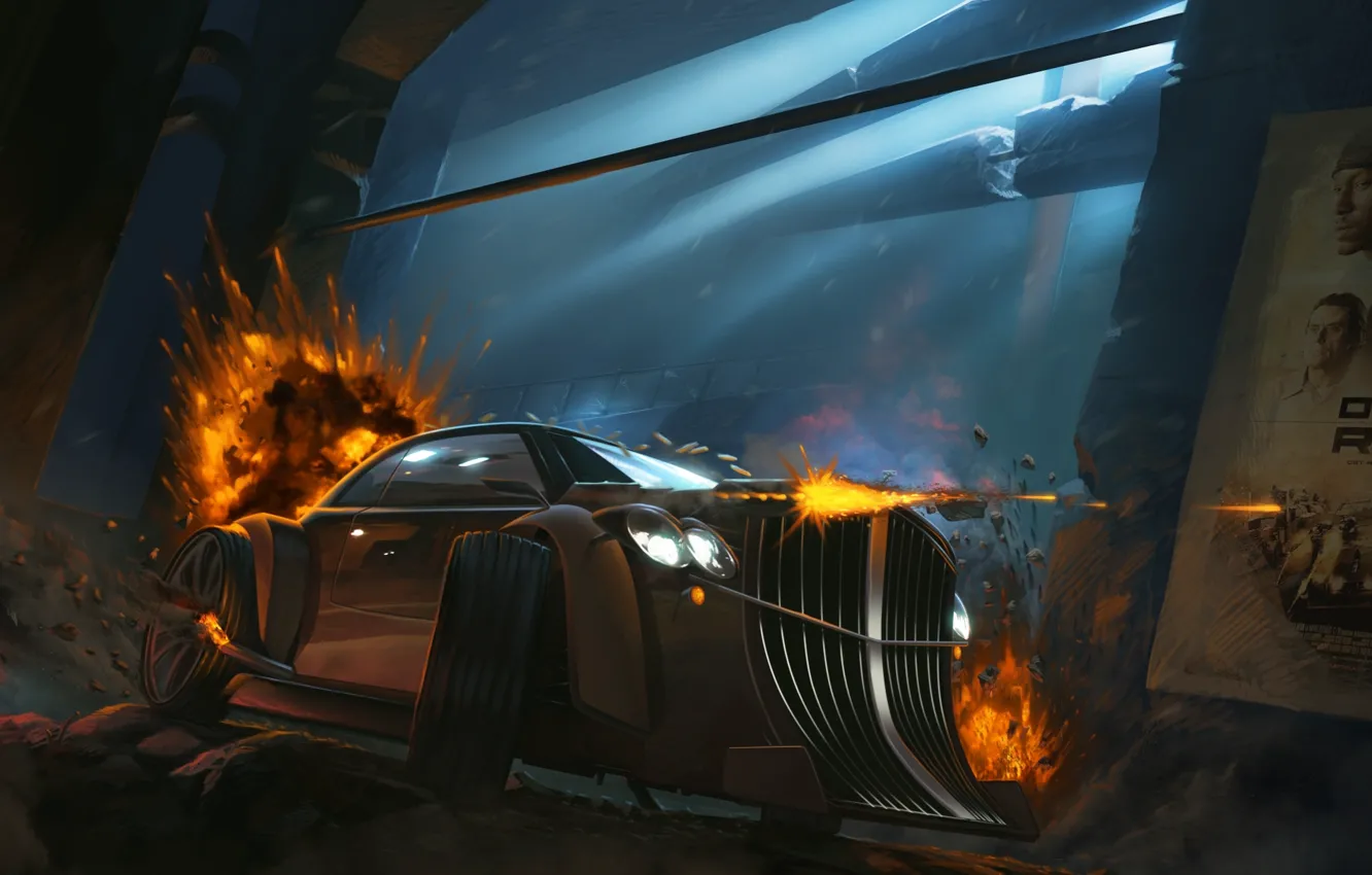 Фото обои машина, огонь, взрывы, арт, death race