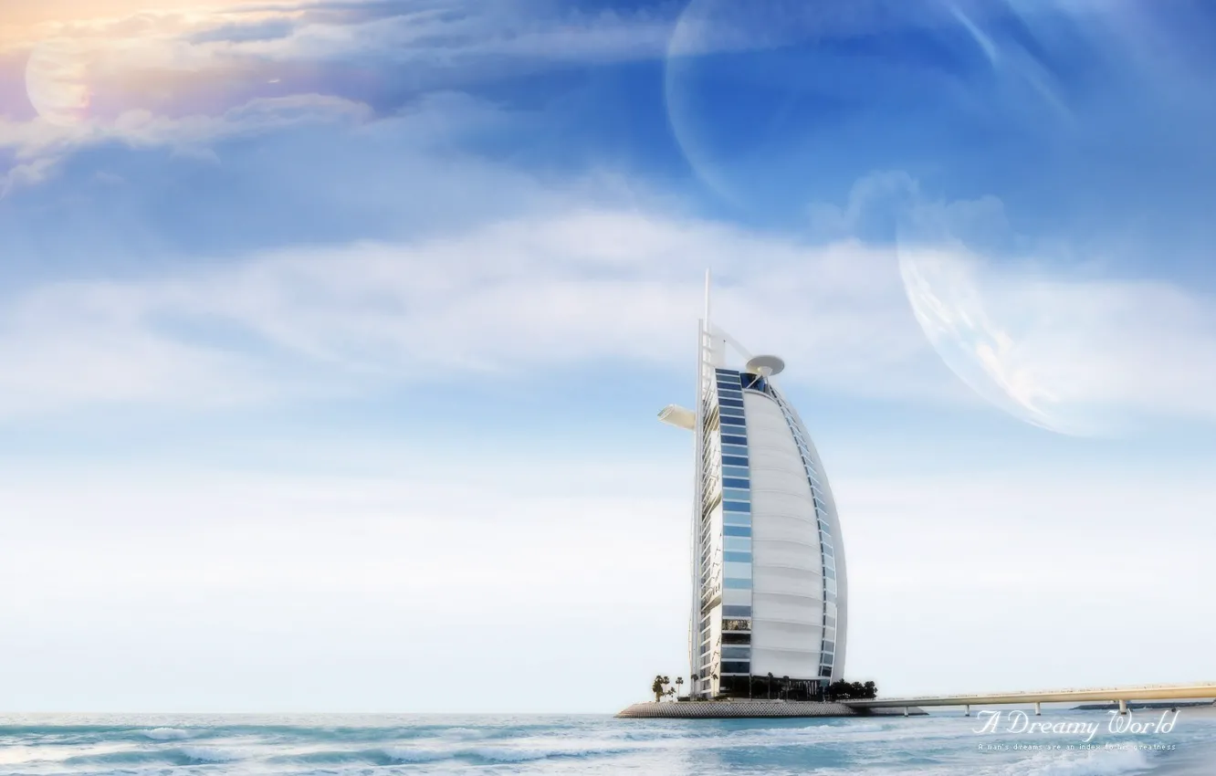 Фото обои море, облака, Dreamy World, Бурдж аль-Араб, Дубай, отель