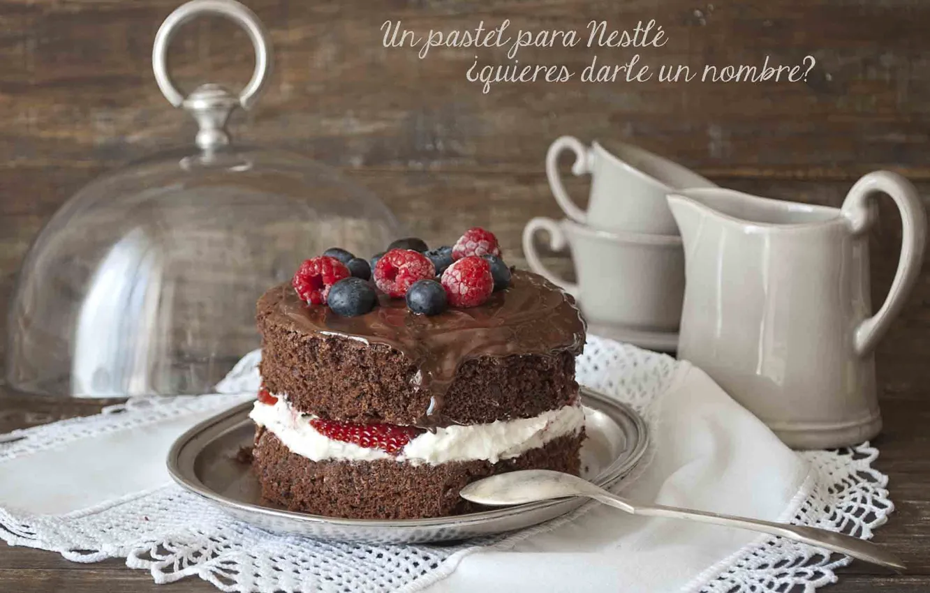 Фото обои малина, еда, чашки, торт, пирожное, cake, крем, десерт