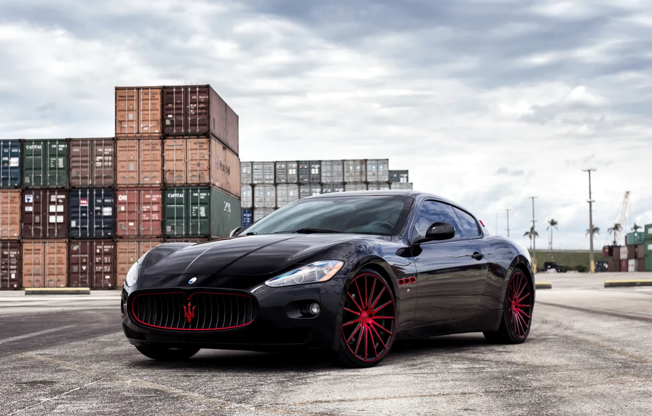 Фото обои Maserati, wheels, black, GranTurismo, with, Vossen, exterior, painted