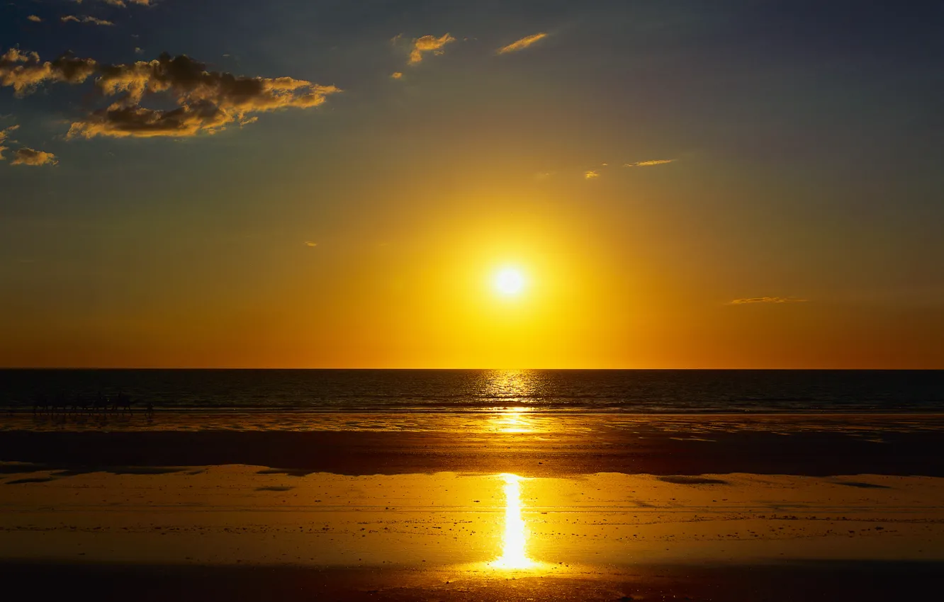 Фото обои песок, море, пляж, лето, солнце, пейзаж, закат, природа