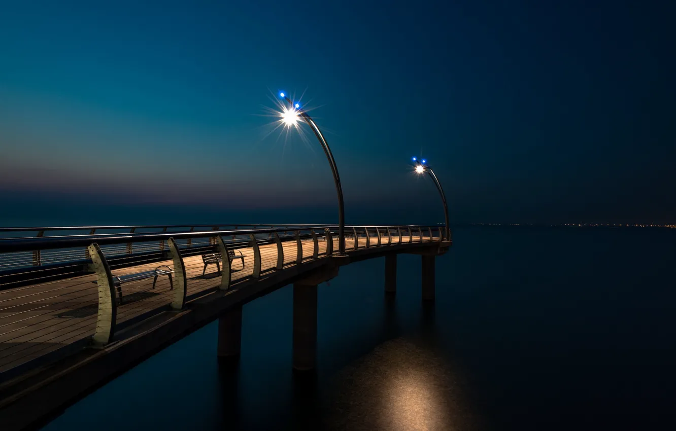 Фото обои ночь, мост, фонари