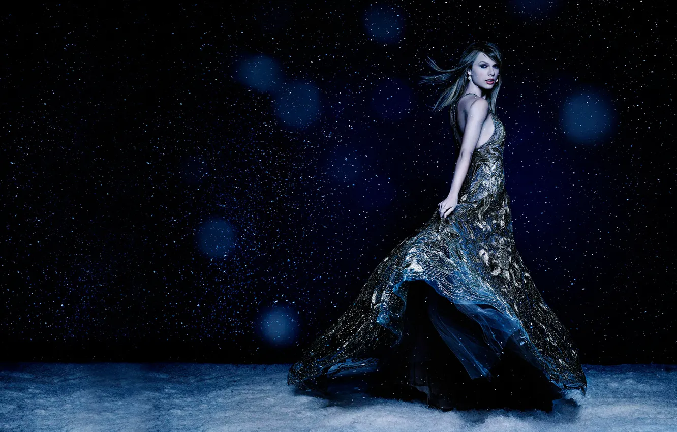 Фото обои снег, платье, Taylor Swift, Тейлор Свифт, Cosmopolitan
