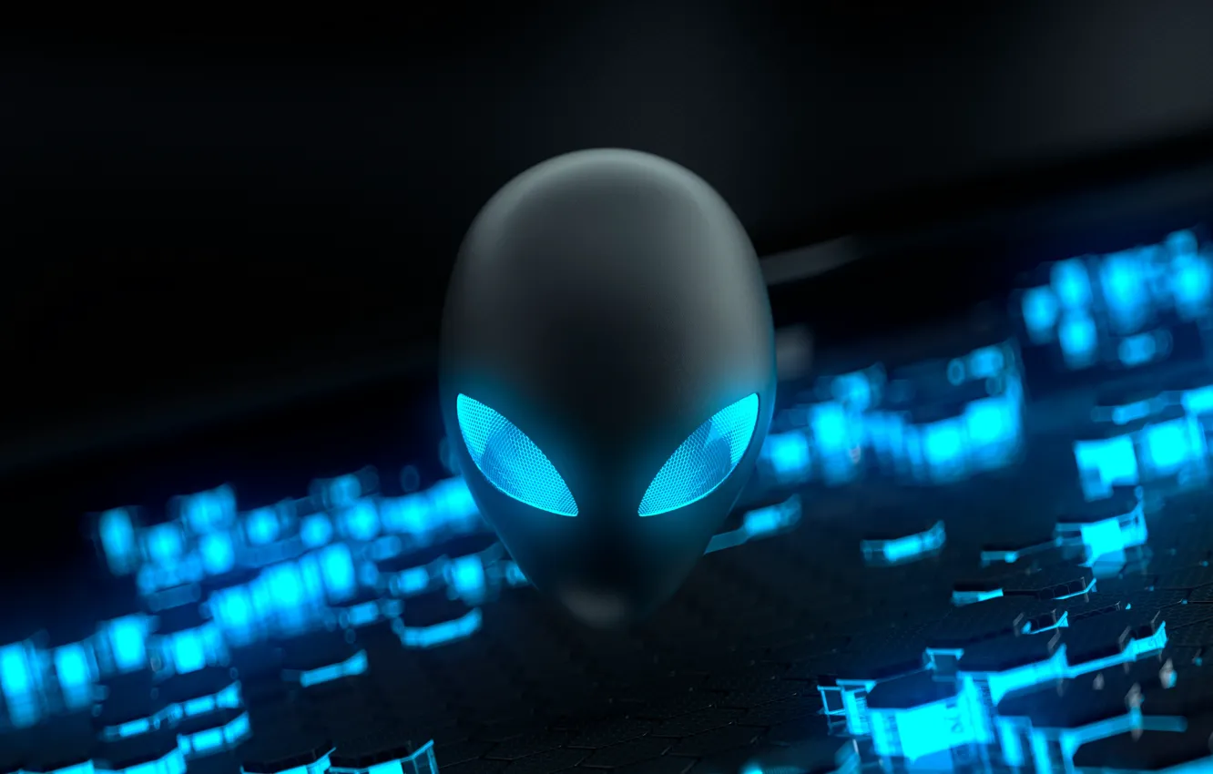 Фото обои Blue, Alienware, Stock, Technology, Glowing eyes