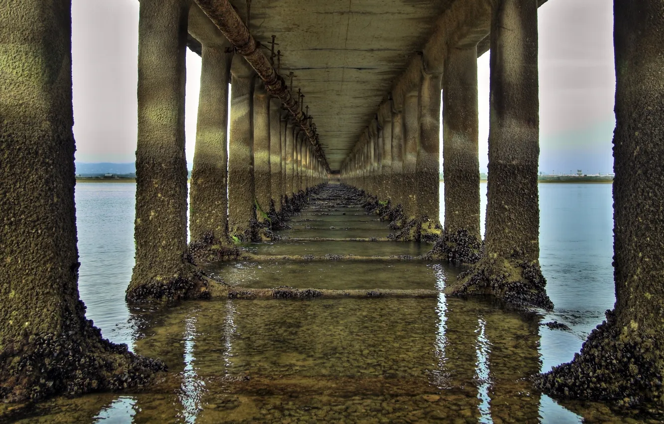 Фото обои вода, мост, пейзажи, колонны, тоннель