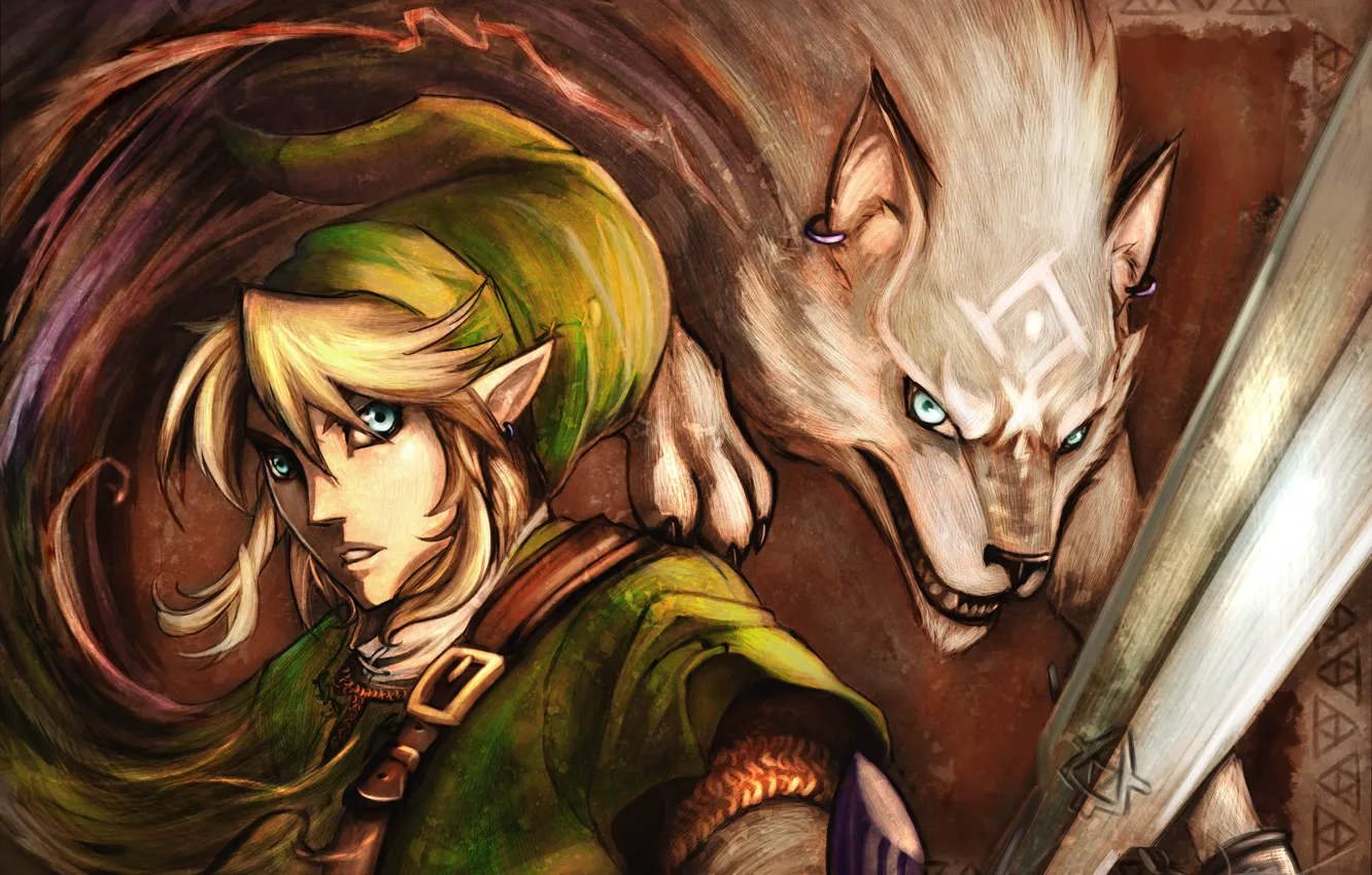 Фото обои магия, волосы, эльф, меч, ремень, уши, серьга, The Legend of Zelda