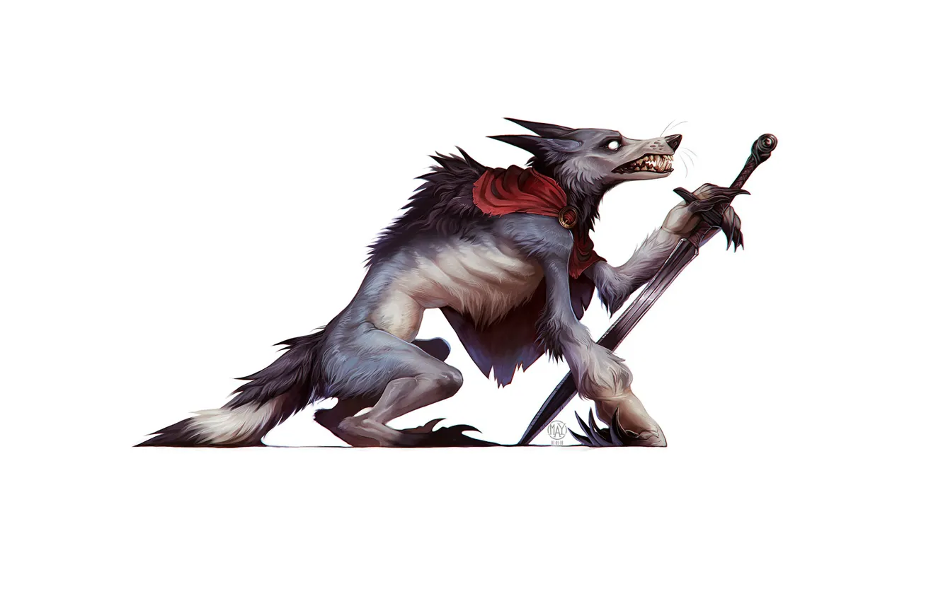 Фото обои волк, меч, шерсть, пасть, клыки