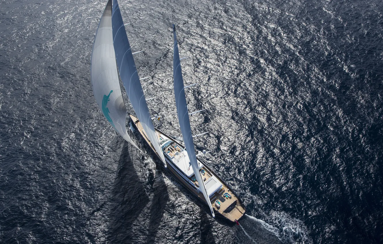 Фото обои море, путь, паруса, вид с высоты, Sailing Yacht, плавание под парусами, чартер, двухмачтовая парусная суперяхта