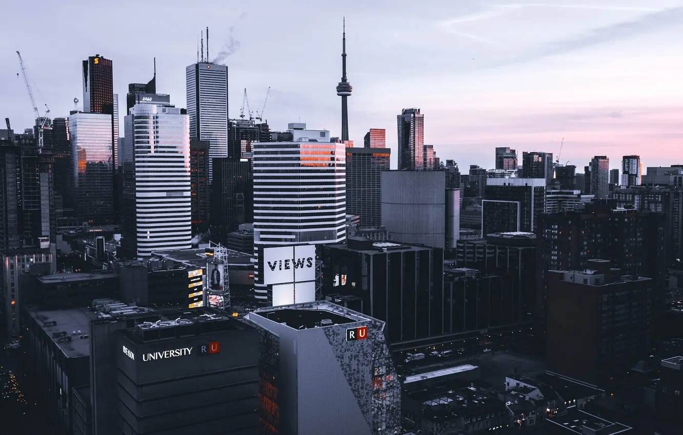 Фото обои City, Canada, Urban, Sunset, Street, Toronto, Architecture, Cityscape