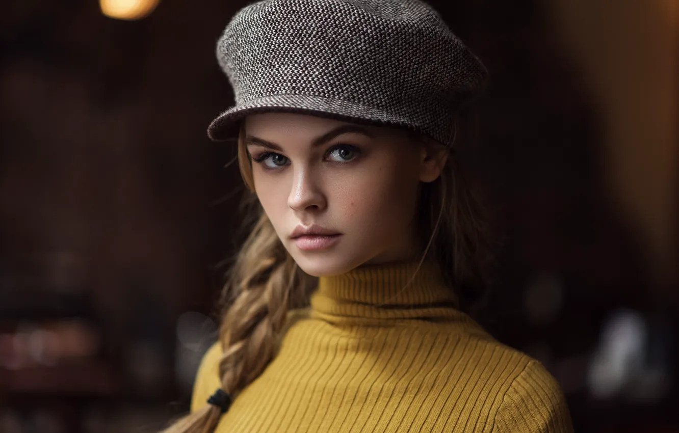 Фото обои взгляд, девушка, лицо, портрет, кепка, Анастасия Щеглова