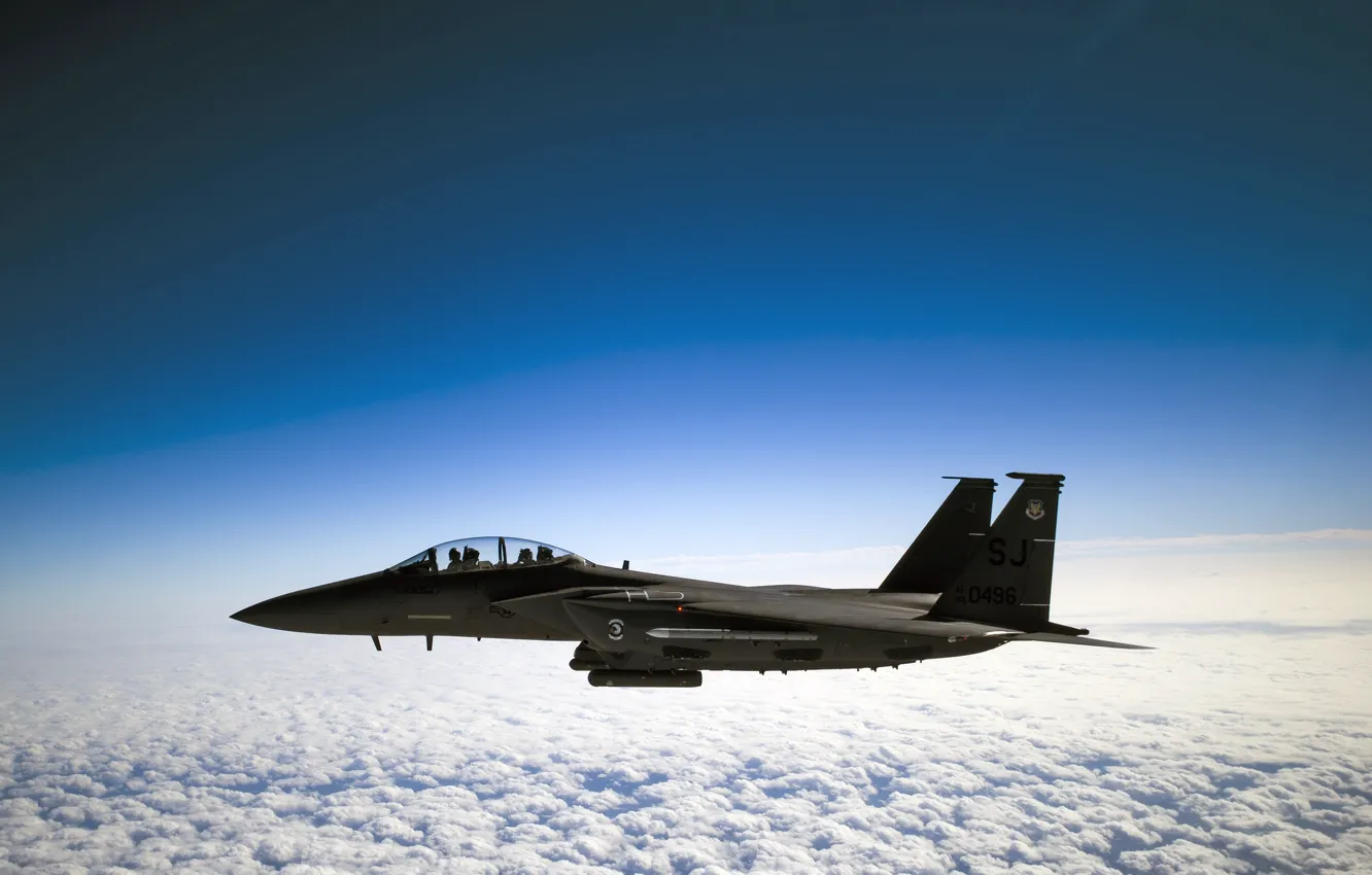 Фото обои Clouds, Sky, Horizon, F-15E Strike Eagle, Pilot, U.S. Air Force, Co-Pilot