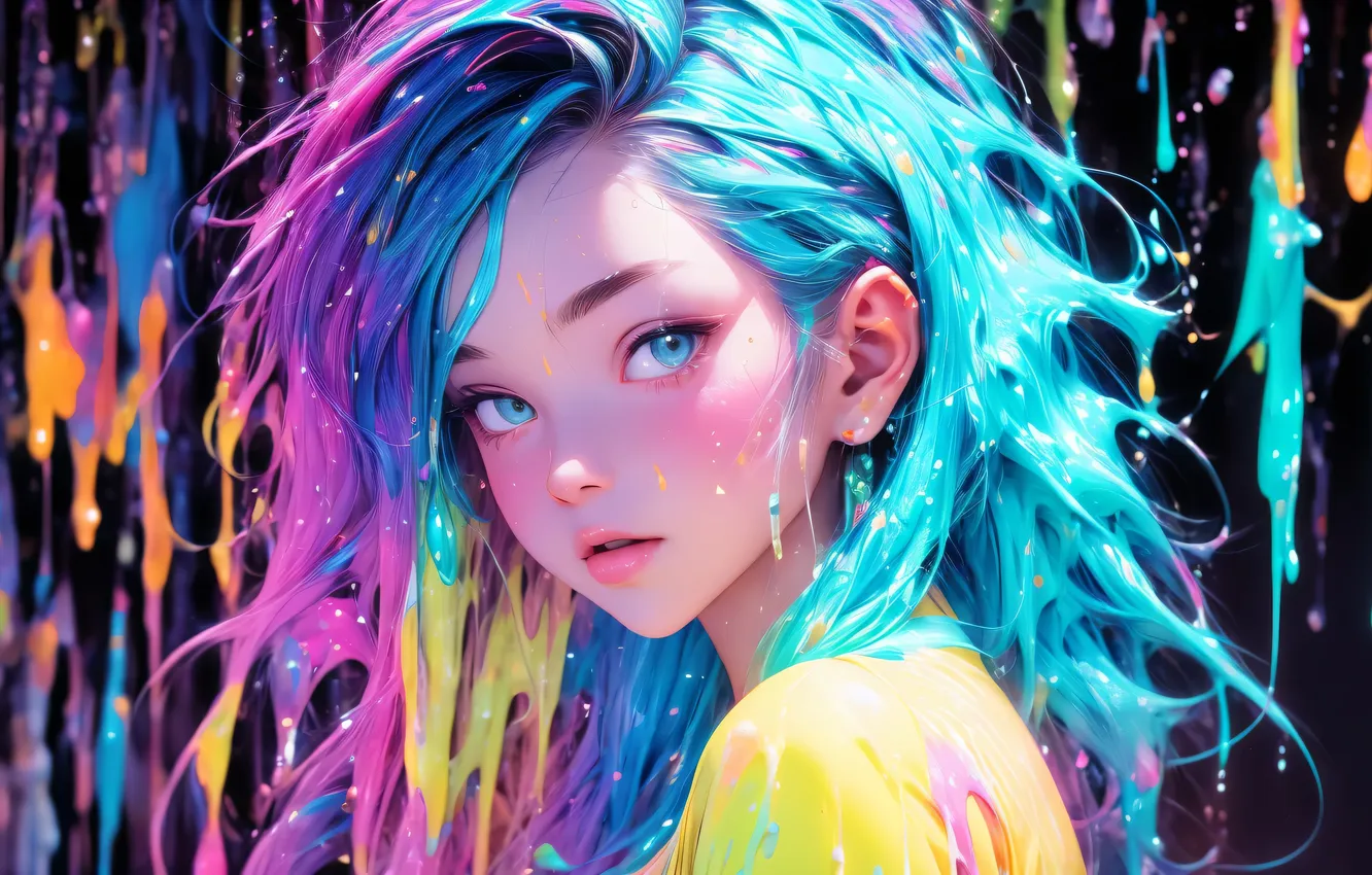 Фото обои girl, young, cute, multicolored, ai art