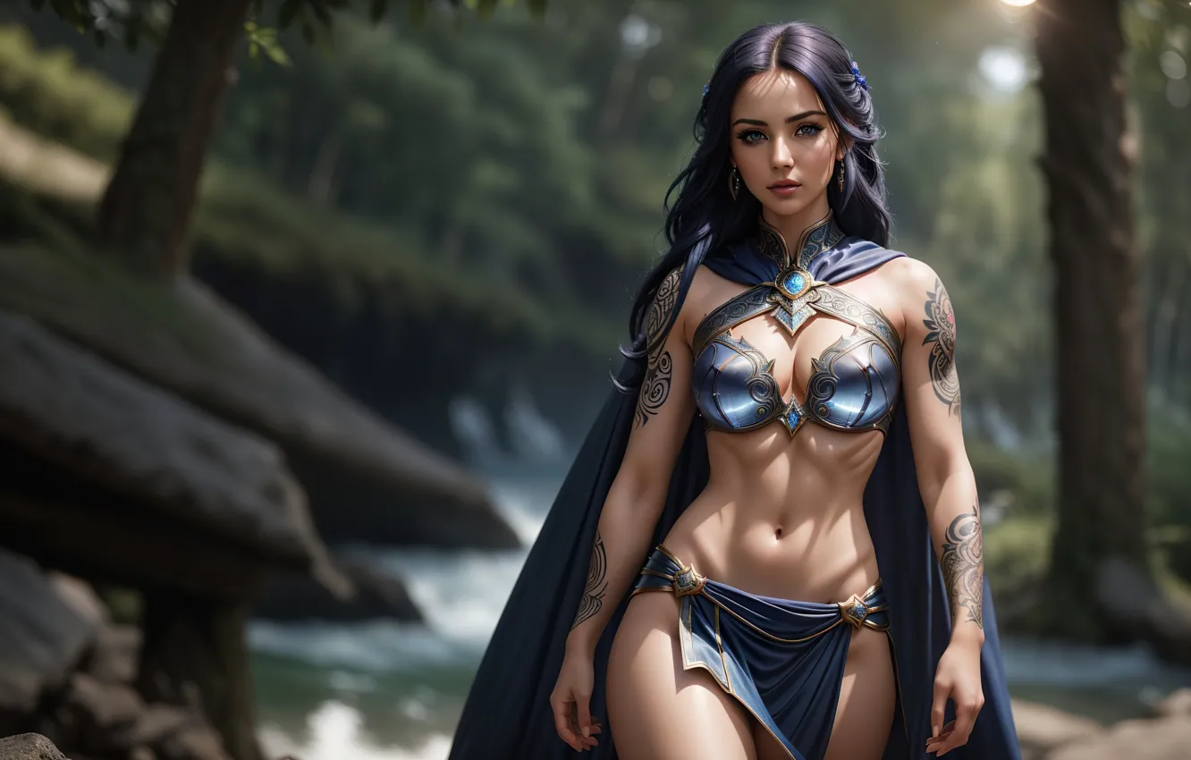Фото обои girl, fantasy, nature, art, tatoo, digital art, fantasy art, fantasy girl