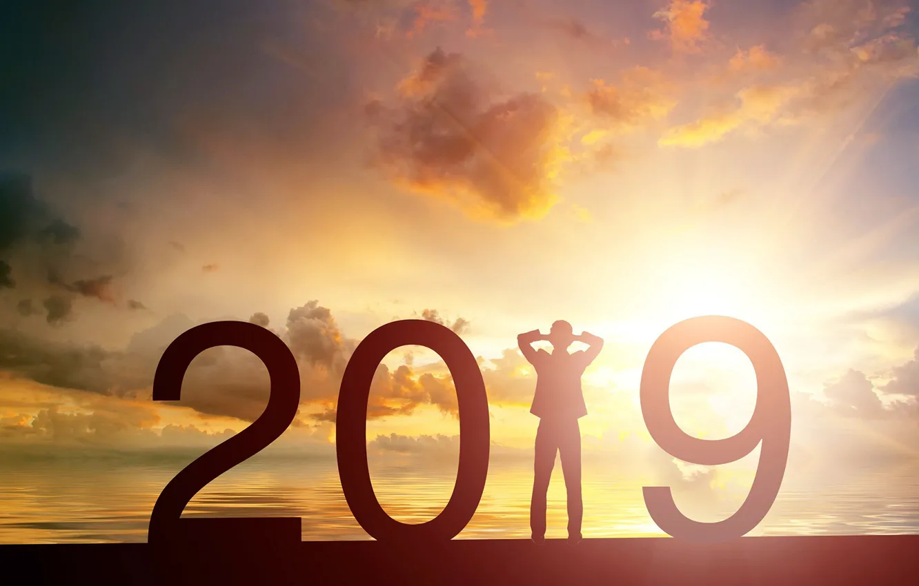 Фото обои солнце, фон, Новый год, New Year, 2019
