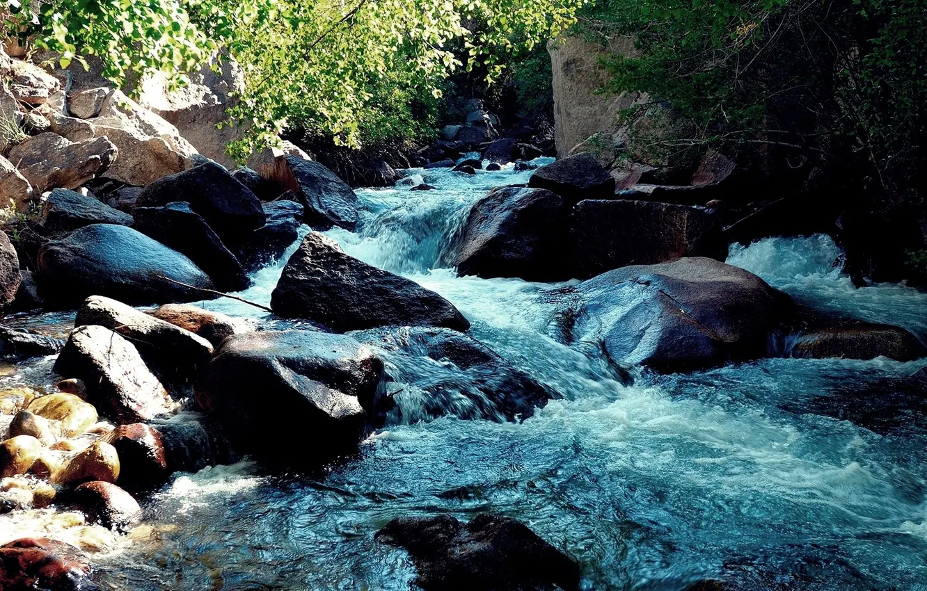 Фото обои вода, пейзаж, природа, камни, поток, горная река