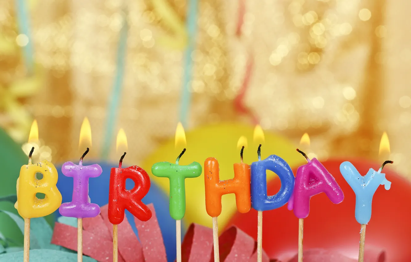 Фото обои день рождения, свечи, colorful, Happy Birthday, candles, letters, balloons