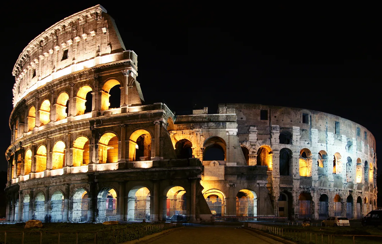 Фото обои ночь, Рим, Колизей, Италия