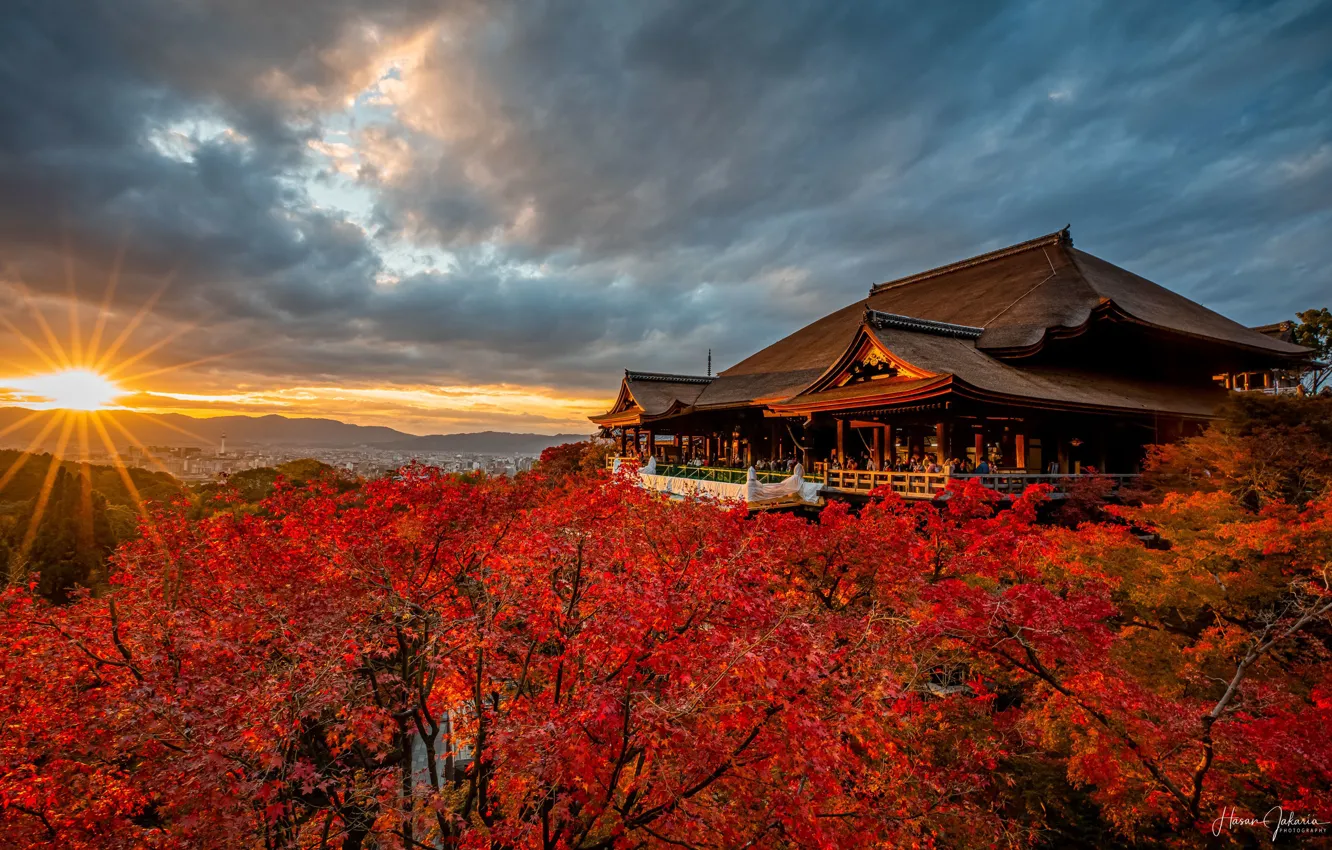 Фото обои Япония, Japan, Kyoto, Kiyomizu-dera Temple, осенние деревья