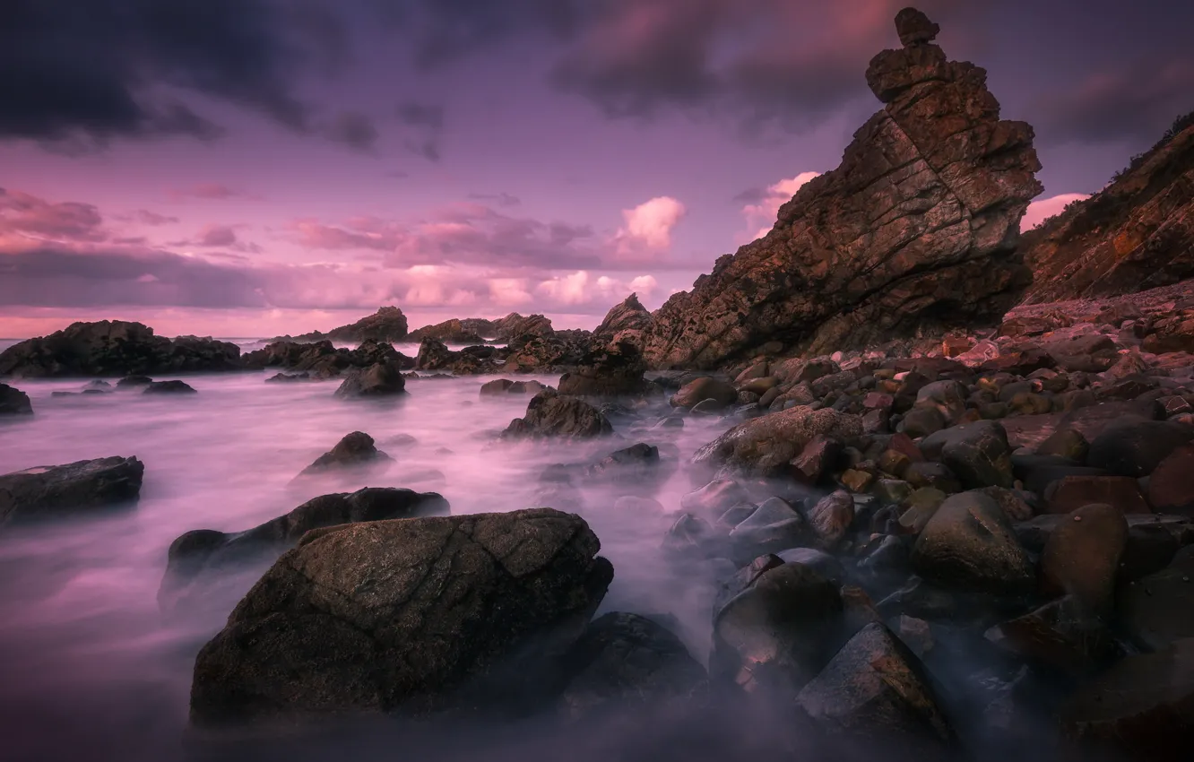 Фото обои море, небо, облака, пейзаж, закат, камни, скалы, обои от lolita777