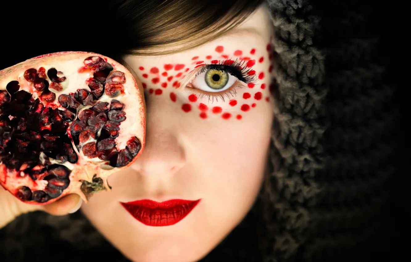 Фото обои макияж, девочка, гранат, Pomegranate