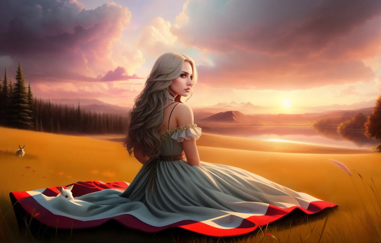 Фото обои girl, dress, landscape, nature, ai art