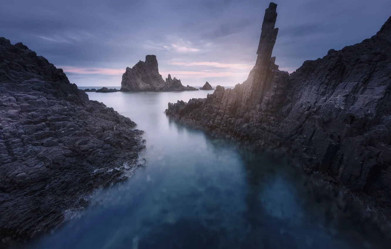 Фото обои море, камни, скалы, Испания, Cabo de Gata, Кабо-де-Гата