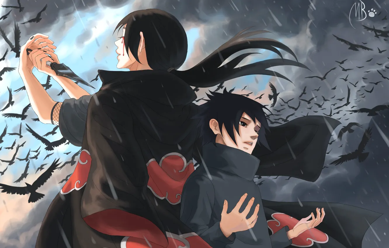 Фото обои ребенок, вороны, братья, naruto, sharingan, brothers, Itachi Uchiha, Uchiha