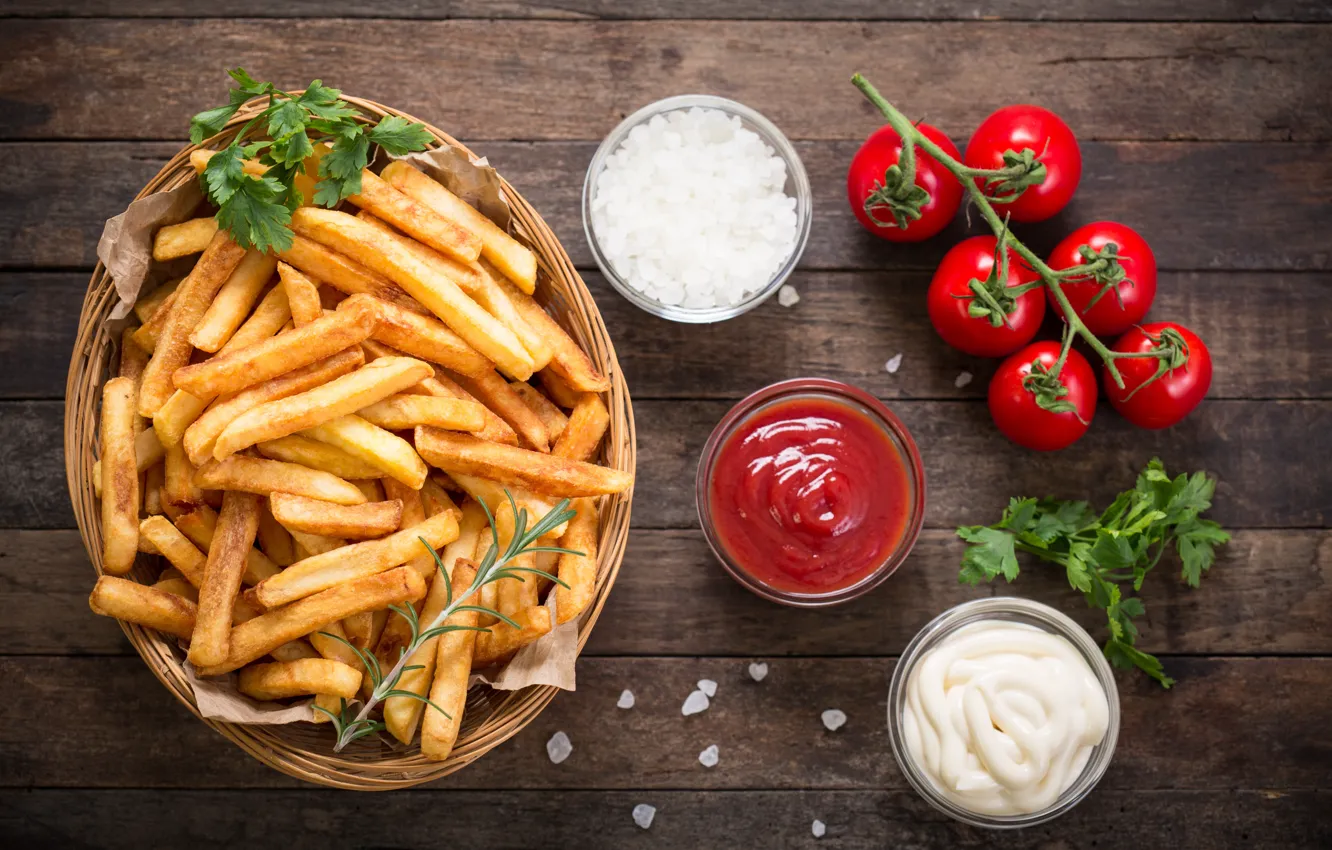 Фото обои tomatoes, french fries, Portion